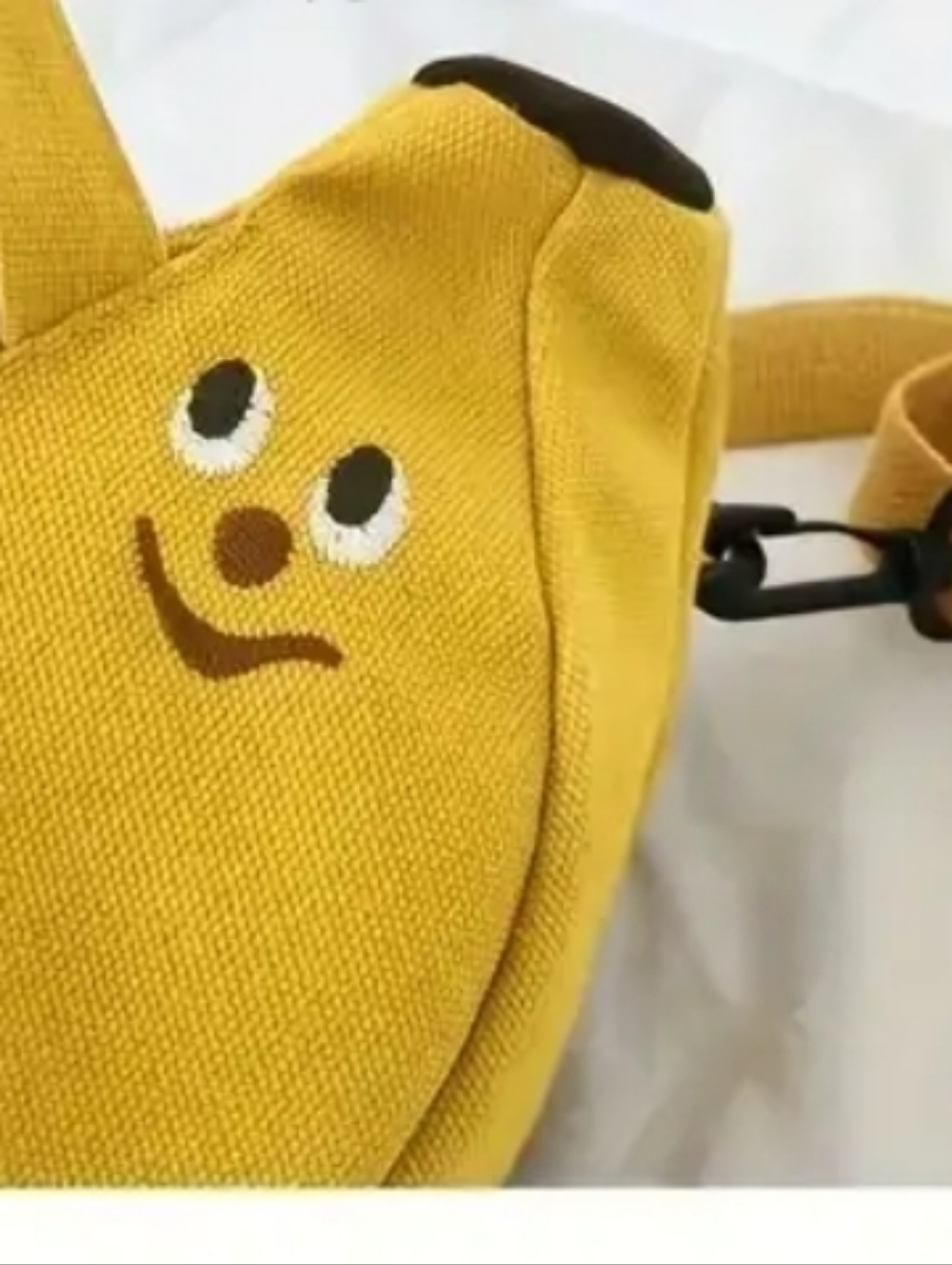 Yellow Banana Crossbody Canvas Crescent Tote Bag with Smiley Accent - Picture 6 of 9
